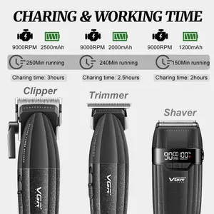VGR 640S3 Professional 3 in 1 Hair Cutting Kit, 9000RPM Hair Clippers for Men Professional Hair Trimmer & Foil Shavers Set, Cordless Mens Barber Combo for Home, for Him