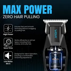 VGR V-253 Professional Hair Trimmer – Precision T-Blade, 90 Min Runtime, LED Display, USB Charging, 5 Guide Combs (Blue)