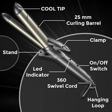 VGR V-571 Professional 2-IN-1 Curling Iron - 25mm Ceramic Barrel, Uniform Heat Technology