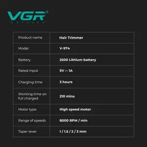 VGR V-974 Premium 8000 RPM Hair Clipper