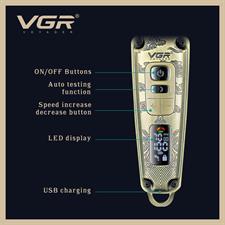 VGR Premium Metal Housing Hair Clipper LED Display 4 Guide combs Runtime 240 min V-901