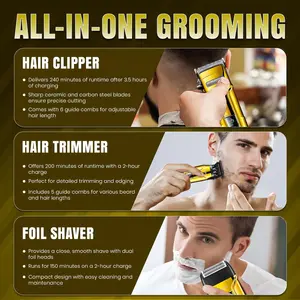 VGR V-694 Professional Rechargeable Combo Kit - Hair Clipper, Trimmer, & Foil Shaver with Ceramic & Carbon Steel Blades