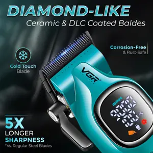 VGR V-886C Professional Hair Clipper Ceramic & DLC Coated Blades, 6 Metal Guide Combs, Multi-Cut Taper Clipper for Grooming