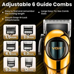 VGR V-166 Professional Hair Clipper with Stainless Steel Blades, 200 min Runtime, 2000mAh Lithium Battery, Taper Lever & Type-C USB Cable