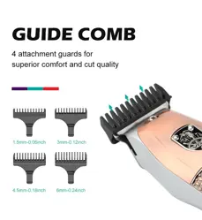 VGR V-976 Professional Cordless Hair Clipper & Beard Trimmer – 6500 RPM, 150 Min Runtime, Digital Display, Stainless Steel Blade, USB Charging, 4 Combs (Copper)