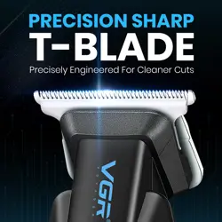 VGR V-253 Professional Hair Trimmer – Precision T-Blade, 90 Min Runtime, LED Display, USB Charging, 5 Guide Combs (Blue)