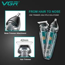 VGR Beard Trimmer Men Cordless IPX6 Waterproof - Rechargeable USB-C - Nasal Ear Nostril Nose Hair Attachment V-949
