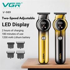 VGR V-989 Pro Li Outliner Rechargeable Electric Cordless Hair Clippers with Digital Display & Dual Motor Grooming Kits T-Blade Close Cutting 0mm Bald Head Clipper for Men 180 mins Runtime
