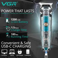 VGR Beard Trimmer Men Cordless IPX6 Waterproof - Rechargeable USB-C - Nasal Ear Nostril Nose Hair Attachment V-949