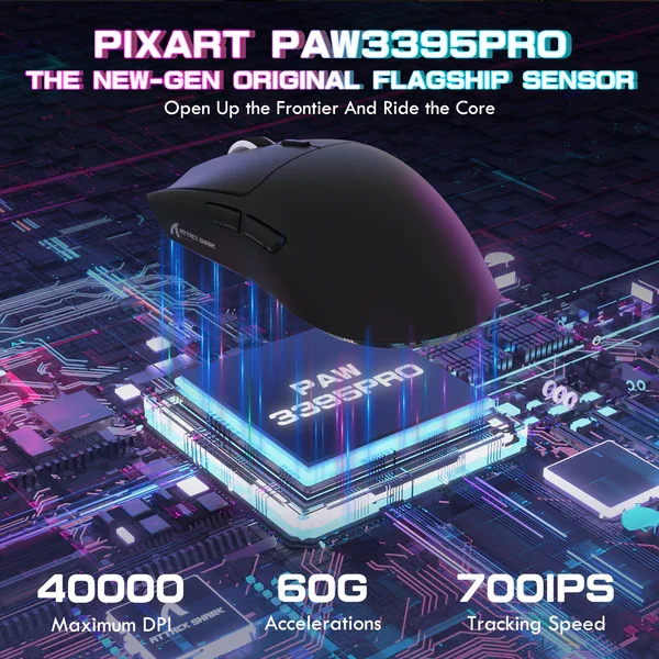 Attack Shark X1 | Wireless Gaming Mouse | Touchpad RGB Dock | PAW3395 Sensor | Tri-Mode - Black with grip tape