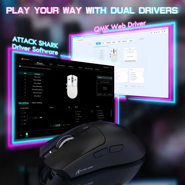 Attack Shark X1 | Wireless Gaming Mouse | Touchpad RGB Dock | PAW3395 Sensor | Tri-Mode - Black with grip tape