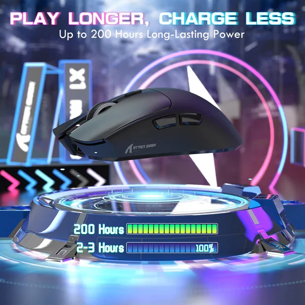 Attack Shark X1 | Wireless Gaming Mouse | Touchpad RGB Dock | PAW3395 Sensor | Tri-Mode - Black with grip tape