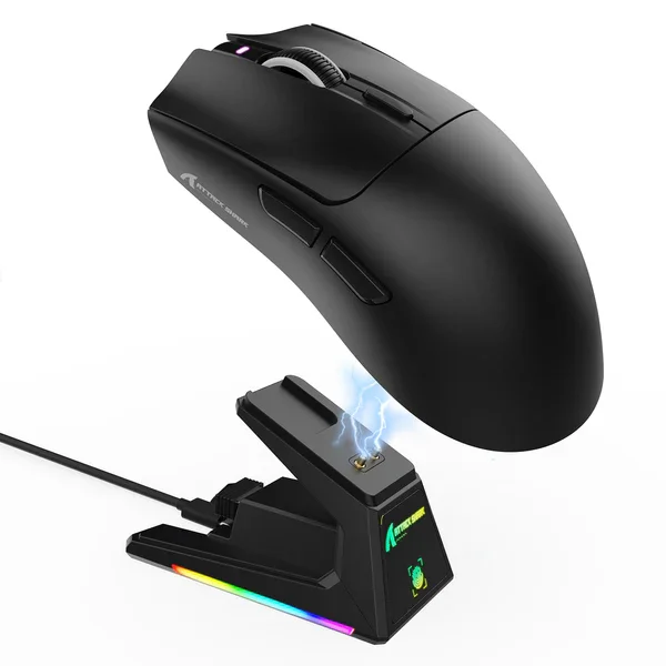 Attack Shark X1 | Wireless Gaming Mouse | Touchpad RGB Dock | PAW3395 Sensor | Tri-Mode - Black with grip tape