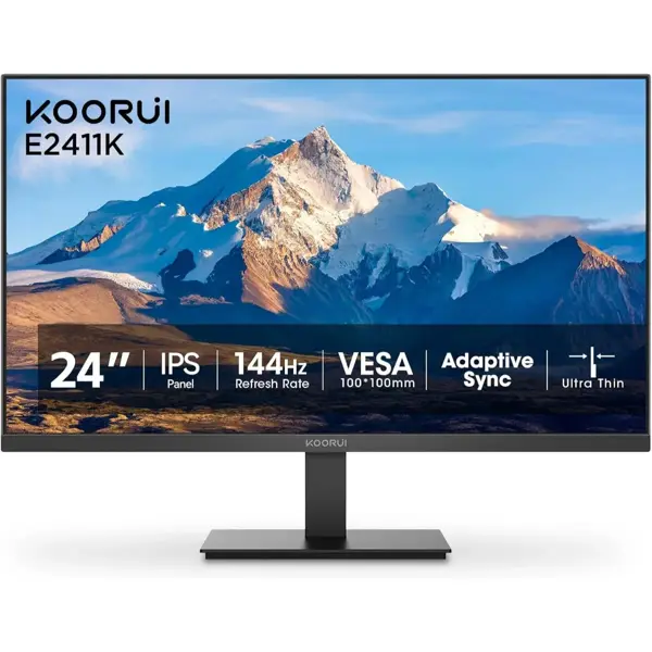 KOORUI E2411K 24" FHD IPS 144Hz, Free-sync Compatible, Eye-care: flicker-free, low blue, 99% sRGB, Eye Care, Ultra-Slim Frame, HDMI1.4+VGA