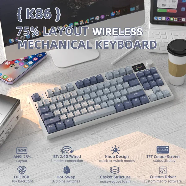 ATTACK SHARK K86 Wireless Mechanical Keyboard with TFT Display