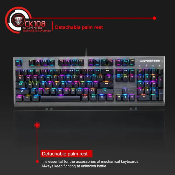 Motospeed CK108 RGB Wired Mechanical Gaming Keyboard | Aluminum Base