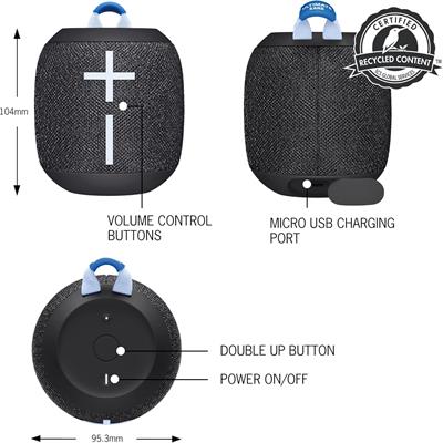 Ultimate Ears WONDERBOOM 3 (With Box), Small Portable Wireless Bluetooth Speaker, Big Bass 360-Degree Sound, Waterproof - Active Black/Performance Blue/Joyous Bright Grey/Hyper Pink