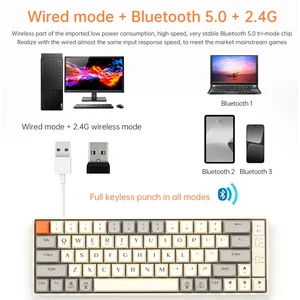 Langtu GK65 Tri-Mode Wireless Mechanical Gaming Keyboard | Hot-Swappable Gold Switches (Milk White/Sky Blue)