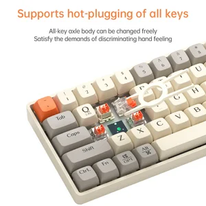 Langtu GK65 Tri-Mode Wireless Mechanical Gaming Keyboard | Hot-Swappable Gold Switches (Milk White/Sky Blue)