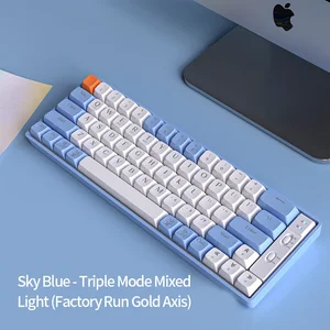 Langtu GK65 Tri-Mode Wireless Mechanical Gaming Keyboard | Hot-Swappable Gold Switches (Milk White/Sky Blue)