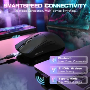 Attack Shark X1 | Wireless Gaming Mouse | Touchpad RGB Dock | PAW3395 Sensor | Tri-Mode - Black with grip tape