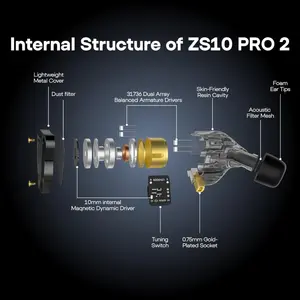KZ ZS10 PRO 2 | Mic, Black | Wired Earbuds