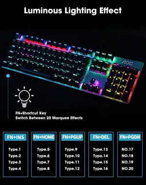 AOC GK410 RGB Mechanical Gaming Keyboard | Red Switches | NKRO | Metal Plate