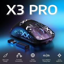 Attack Shark X3Pro 4K/8K Lightweight Wireless Gaming Mouse with Tri-Mode (Wired/2.4GHz/BT), PAW3395 Optical Sensor, 26K DPI, Kailh GM8.0 Switch, Long Battery, 7 Buttons for PC/Laptop/Win/Mac (Black)