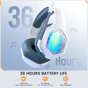 Eksa E1000 WT (White) Wireless Gaming Headset | 2.4GHz| 36-Hr Battery | 7.1 Surround