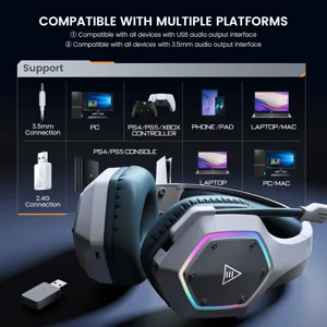 Eksa E1000 WT (White) Wireless Gaming Headset | 2.4GHz| 36-Hr Battery | 7.1 Surround