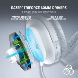 Razer Barracuda X (2022) Wireless Gaming & Mobile Headset (PC, PlayStation, Switch, Android, iOS): 2.4GHz Wireless + Bluetooth, Lightweight, 40mm Drivers, Detachable Mic, 50 Hr Battery (Black/White)