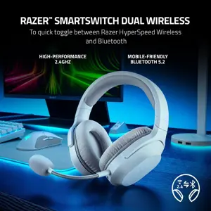 Razer Barracuda X (2022) Wireless Gaming & Mobile Headset (PC, PlayStation, Switch, Android, iOS): 2.4GHz Wireless + Bluetooth, Lightweight, 40mm Drivers, Detachable Mic, 50 Hr Battery (Black/White)
