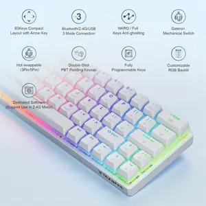 Tezarre TK63 Pro (White) | 60% Wireless Mechanical Keyboard |Tri-Mode | Hot-Swappable