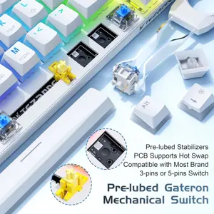 Tezarre TK63 Pro (White) | 60% Wireless Mechanical Keyboard |Tri-Mode | Hot-Swappable