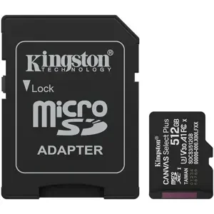 Kingston Canvas Select Plus MicroSD Memory Card, 512GB, Read Up To 150MB/s, V30 A1 UHS-I, With SD Adapter, SDCS3/512GB