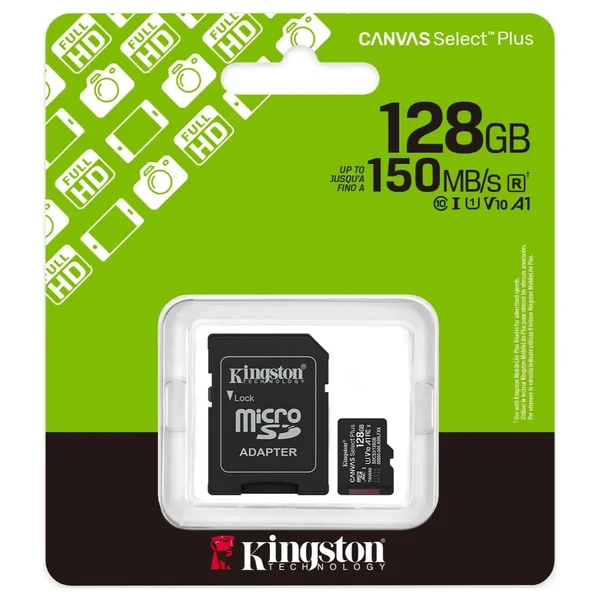Kingston Canvas Select Plus MicroSD Card 128GB Up To 150MB/s Class 10 UHS-I U1 V10 A1 SDCS3/128GB