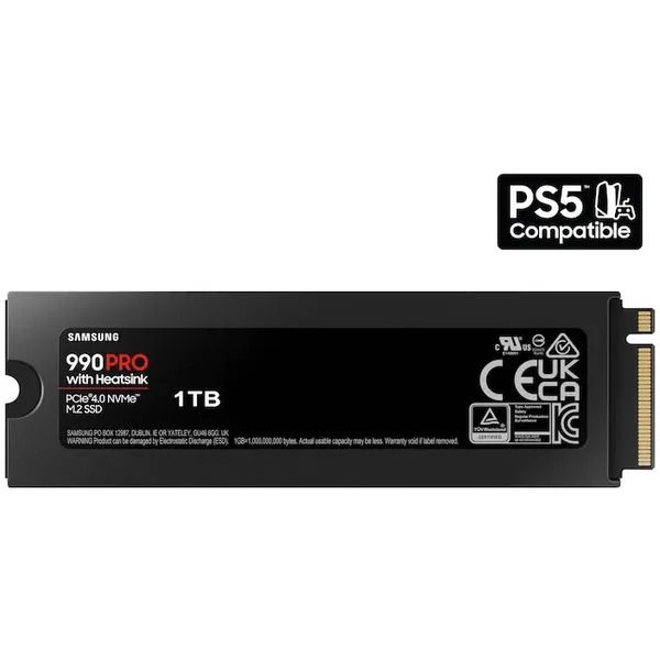 Samsung 990 PRO with Heatsink PCIe® 4.0 NVMe™ M.2 (2280) SSD 1TB MZ-V9P1T0 | Compatible with Playstation 5 - up to 7,450MB/s