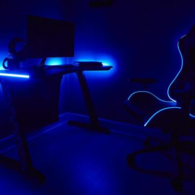 X-Rocker Borealis Official PlayStation Gaming Desk with LED Lights – RGB Gaming Table 120cm Carbon Fiber Finish Console & PC Desk