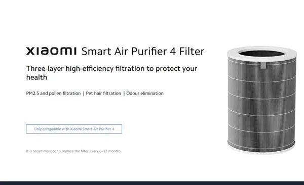 Xiaomi Smart Air Purifier 4 Filter, High Efficiency Filter, 99.97% Filtration Of 0.3um Particles