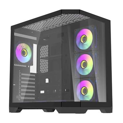 Darkflash FT418 Small Black mATX Gaming PC Case - Tempered Glass Front Panel, No Fans Pre-installed, Supports 360mm Radiator