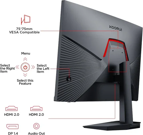 Koorui G2411P 24" Gaming Monitor, 200Hz 1ms Fast IPS, FHD HDR400 Display, 90% DCI-P3 Color Gamut, Adaptive Sync, Ultra Slim Frame, VESA Mountable, HDMI 2.0, DP 1.4