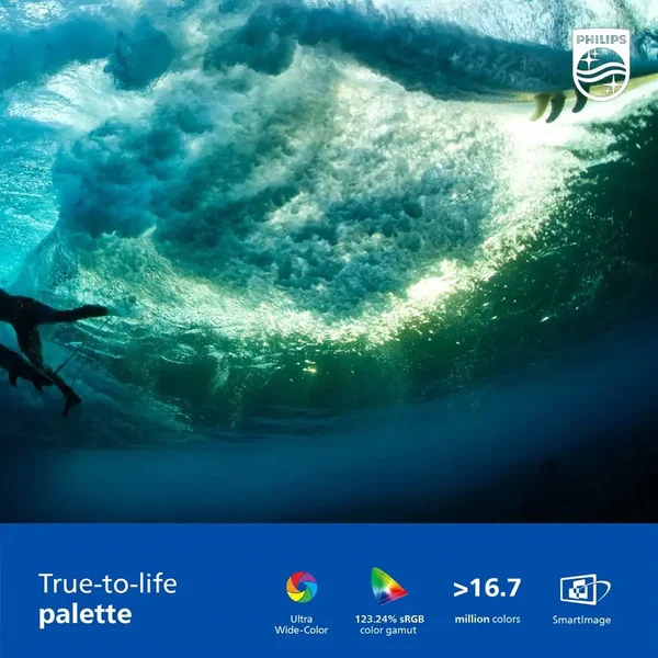 Philips 34E1C5600HE Curved Monitor, 34" UltraWide QHD, 100Hz, Built-in Windows Hello Webcam, Noise Canceling Mic, USB-C Docking, Stereo Speakers, Black