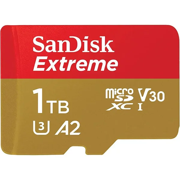 SanDisk Extreme microSDXC UHS-I Memory Card 1TB, Up To 190MB/s Read, C10 U3 V30 A2, With Adapter, Gold/Red, SDSQXAV-1T00-GN6MA