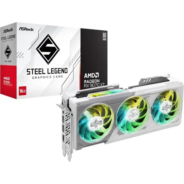 ASRock Steel Legend Radeon RX 9070 XT 16GB Graphics Card - 4K RDNA 4 Gaming GPU