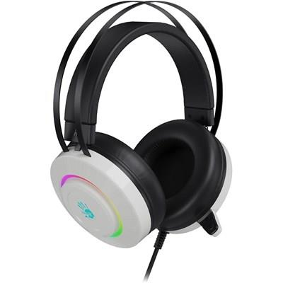 Bloody G521 Virtual 7.1 Surround Sound Gaming Headset White – 50mm Drivers, RGB 7-Color Lighting, USB Wired Gaming Headphones, Noise Cancelling Mic for PC Gaming