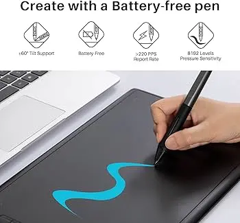 Huion H580X Inspiroy Drawing Tablet 8x5” with 8192 Pressure Levels, Battery-Free Pen & USB-C