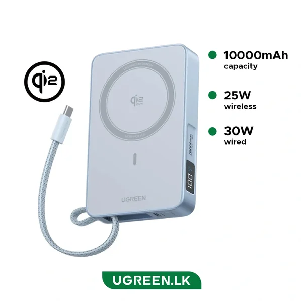 UGREEN 10000mAh Qi2 MagFlow Magnetic Wireless Power Bank – 25W Fast Charging, MagSafe Compatible Portable Battery Pack