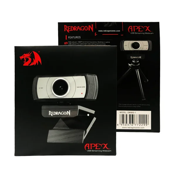 Redragon Apex GW900 1080P FHD Webcam Auto Focus 30FPS Dual Microphone USB Plug & Play Webcam for Laptop PC Streaming Video Calls
