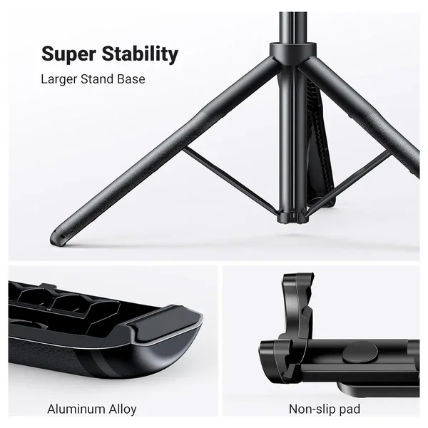 UGREEN LP568 Bluetooth Selfie Stick Tripod Black | Extendable Wireless Selfie Stick with Remote Shutter for iPhone, Android, Vlogging & Live Streaming