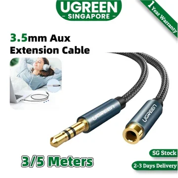 UGREEN 3.5mm Male to Male AUX Audio Cable 1.5M Blue | Gold-Plated Metal Shell Braided Stereo Cable for Car, Smartphone, Laptop, Speakers & Headphones